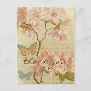 Cartão Postal Obrigado Vintage Pink Rhododendron Elegant Floral