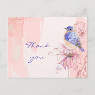 Cartão Postal Obrigado Watercolor Bluebird Jardim de Pássaros