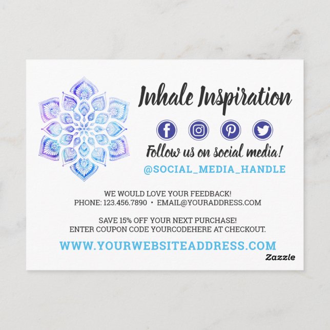 Cartão Postal Obrigado Watercolor Mandala Ioga Metafísica (Verso)