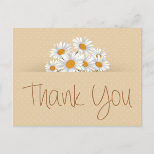 Cartão Postal Obrigado White Daisy Floral Dot Pink Notecard