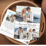 Cartão Postal Obrigados 3 Foto de casamento Obrigado<br><div class="desc">Na moda de Elegante de Orçamento Mão Ortografada "Amor e obrigados" Script 3 Foto Colagem Casamento Obrigado Cartaz. Modelo de cartões de agradecimentos de casamento minimalista com 3 fotos na frente e uma foto na parte de trás. Com o texto "Amor e obrigados" numa letra de tipografia ou de tipografia...</div>