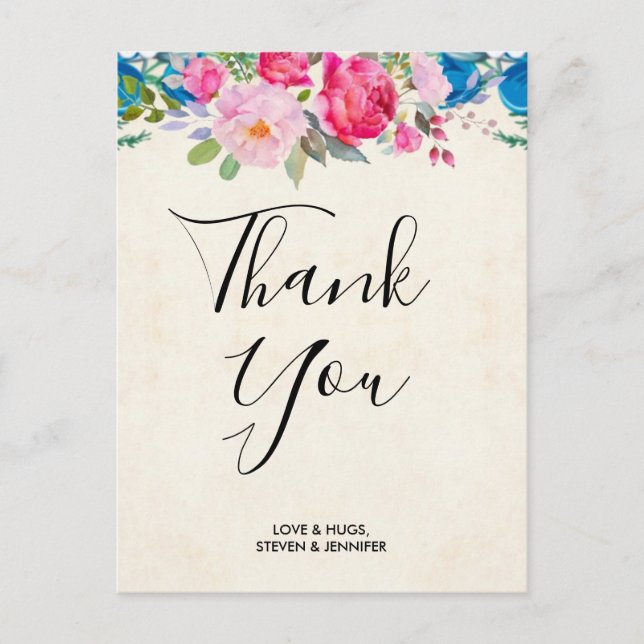 Cartão Postal Obrigados bonito de Casamento de Fronteira de Flor (Frente)