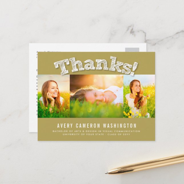 Cartão Postal Obrigados com esboços Graduação de 3 Fotos Múltipl (Frente/Verso In Situ)