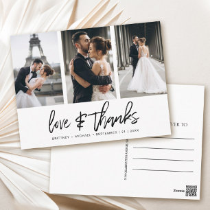 Cartão Postal Obrigados de Amor Brancos com Colagem de Fotos com