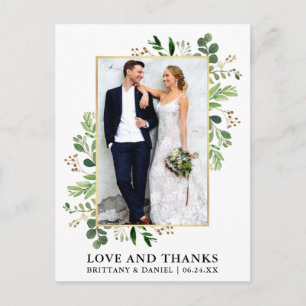 Cartão Postal Obrigados de Amor Dourado Casamento Eucalyptus Wat