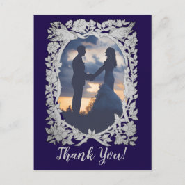 Cartão Postal Obrigados De Casamento De Aves De Cinza Azul De Ma