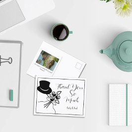 Cartão Postal Obrigados de Casamento de Script B/W Minimalistas