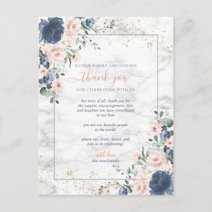 Cartão Postal Obrigados de Casamento Floral Dourado Rosa-Blush A
