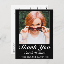 Cartão Postal Obrigados de Foto de Graduação Negra Minimalista M