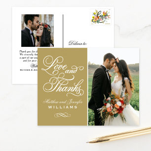 Cartão Postal Obrigados e amor Foto antiga de casamento