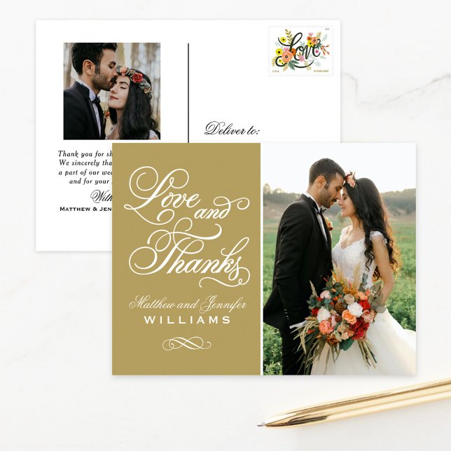 Cartão Postal Obrigados e amor Foto antiga de casamento (Criador carregado)