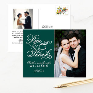 Cartão Postal Obrigados e amor Foto de casamento Emerald Obrigad
