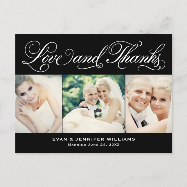 Cartão Postal Obrigados e amor Foto de casamento negro (Frente)