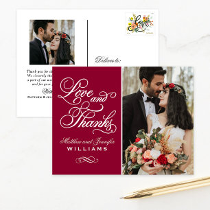 Cartão Postal Obrigados e amor Foto de casamento vermelho Obriga