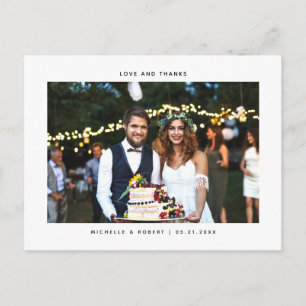 Cartão Postal Obrigados e amor Foto minimalista de casamento
