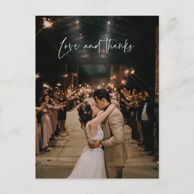 Cartão Postal Obrigados e amor Foto Moderna Casamento Obrigado (Frente)