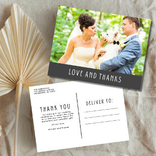 Cartão Postal Obrigados e amor Foto Moderna Casamento Obrigado