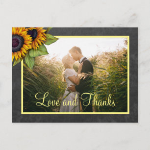 Cartão Postal Obrigados e amor, girassóis obrigado de casamento