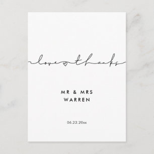 Cartão Postal Obrigados e amor manuscritos modernos minimalistas