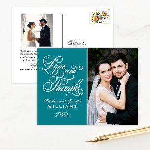 Cartão Postal Obrigados Teal Blue Weding Foto de agradecimento