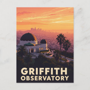 Cartão Postal Observatório Vintage Griffith Los Angeles Sunset