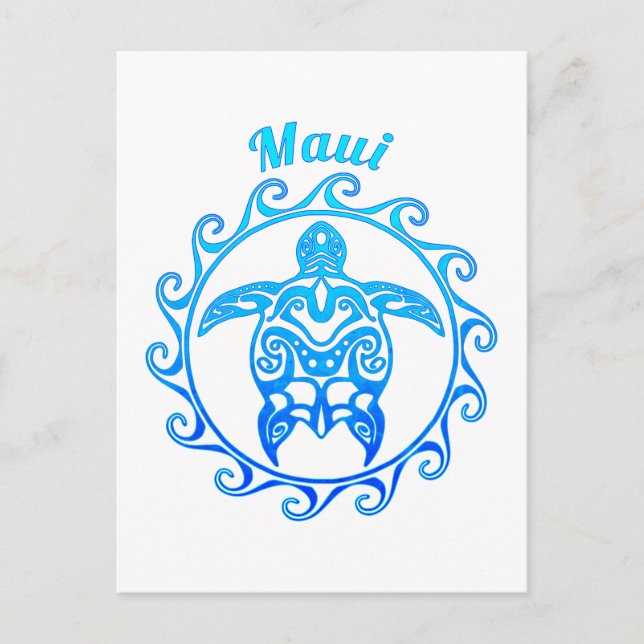 Cartão Postal Ocean Blue Tribal Turtle Maui (Frente)