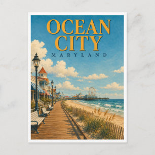 Cartão Postal Ocean City Maryland Boardwalk GeoSaga