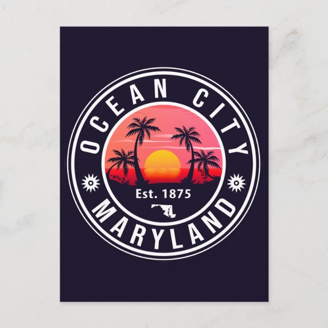 Cartão Postal Ocean City Maryland Retro Sunset Souvenirs 60s (Frente)