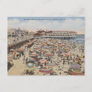 Cartão Postal Ocean City NJ Bathing Beach e Boardwalk 1939