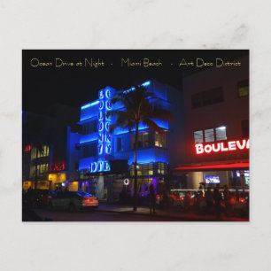 Cartão Postal Ocean Drive Miami Beach Art Deco District at Night