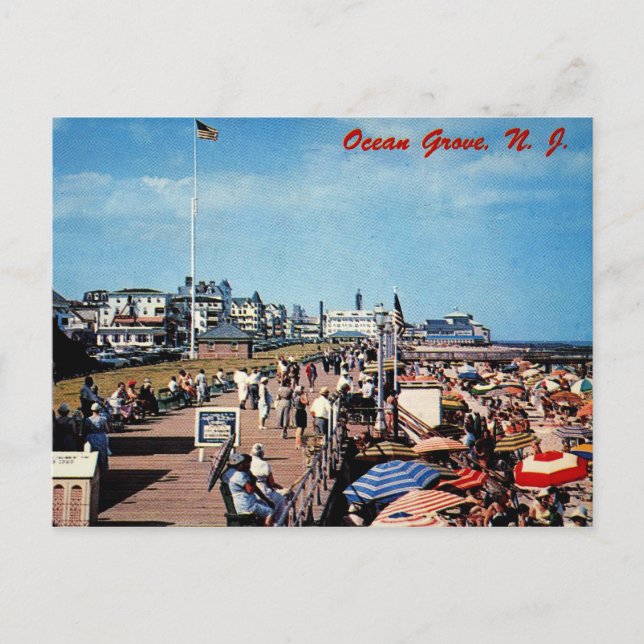 Cartão Postal Ocean Grove, NJ, Boardwalk, 1962 Vintage (Frente)