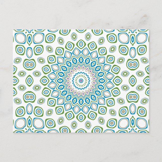 Cartão Postal Ocean Mandala em Azul e Cinzas e Branco (Frente)