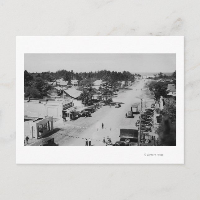Cartão Postal Ocean Park, WA - View Beach, Old Cars (Frente)