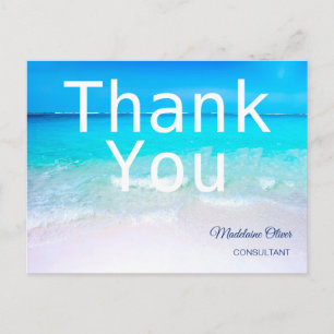 Cartão Postal Ocean Scense Summer Beach White Blue Obrigado