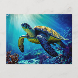 Cartão Postal Oceano de Tartaruga Marinha Vida Animal Animais de
