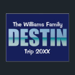 Cartão Postal Oceano Legal de praia de Destin Personalizado<br><div class="desc">Esses cartões postais personalizados de Destin Florida legal apresentam o nome de seu grupo personalizado para uma reunião de família ou viagem à Costa Esmeralda. As letras da palavra DESTIN estão cheias de belas fotografias oceânicas para as suas férias.</div>