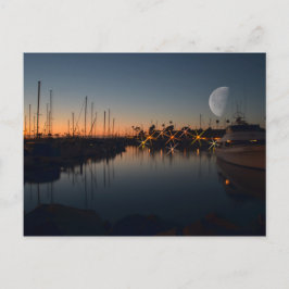 Cartão Postal Oceanside Harbor ao anoitecer com a Lua