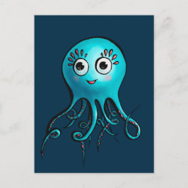 Cartão Postal Octopus Azul-Cinto - Cartoon Sea Animal de Kawaii
