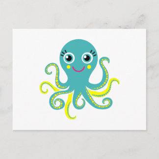 Cartão Postal Octopus azul e amarelo