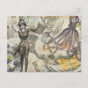 Cartão Postal Octopus Beach Antique Coastal Steampunk