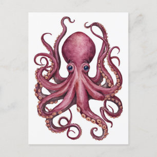 Cartão Postal Octopus Cor-de-Rosa Bonito