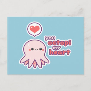 Cartão Postal Octopus de amor de Kawaii