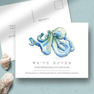 Cartão Postal Octopus de Aquarela Novo Anúncio de Movimentaçã