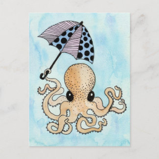 Cartão Postal Octopus e guarda-chuva