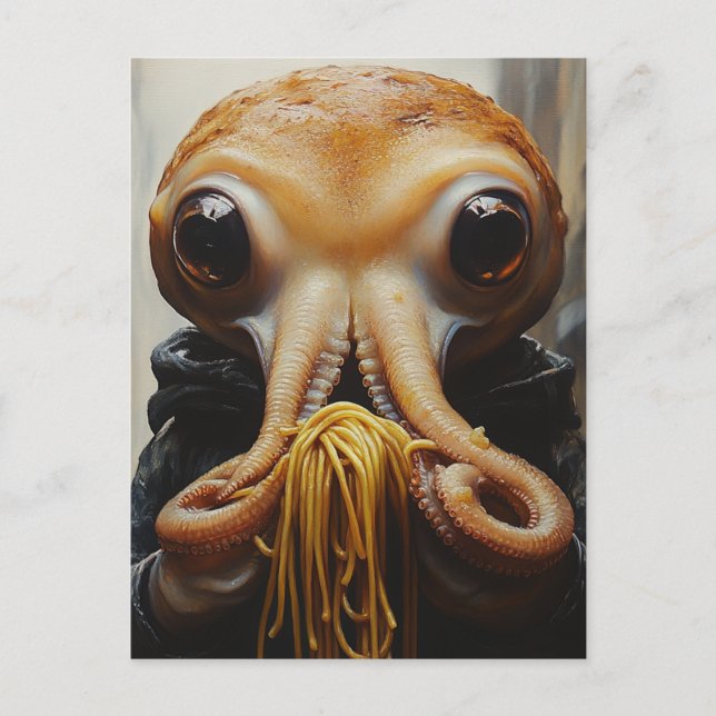 Cartão Postal Octopus Eating Spaghetti (Frente)