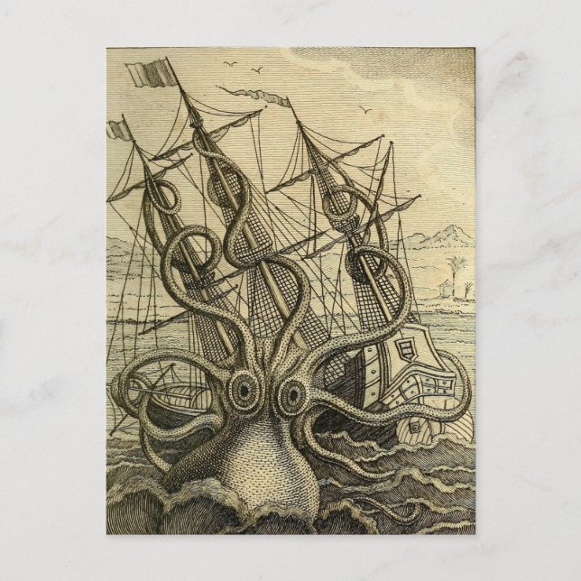 Cartão Postal Octopus gigante Vintage 1801 Etching (Frente)