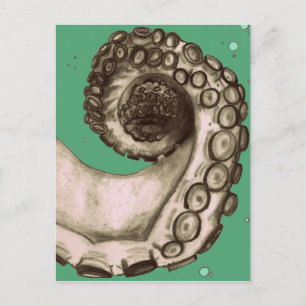 Cartão Postal Octopus Náutico Verde Vintage Tentacle