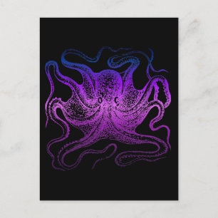 Cartão Postal Octopus Oceânico Neon Purple