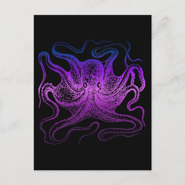 Cartão Postal Octopus Oceânico Neon Purple (Frente)