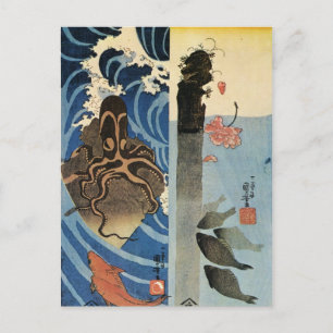 Cartão Postal Octopus, Peixe Vermelho de Utagawa Kuniyoshi
